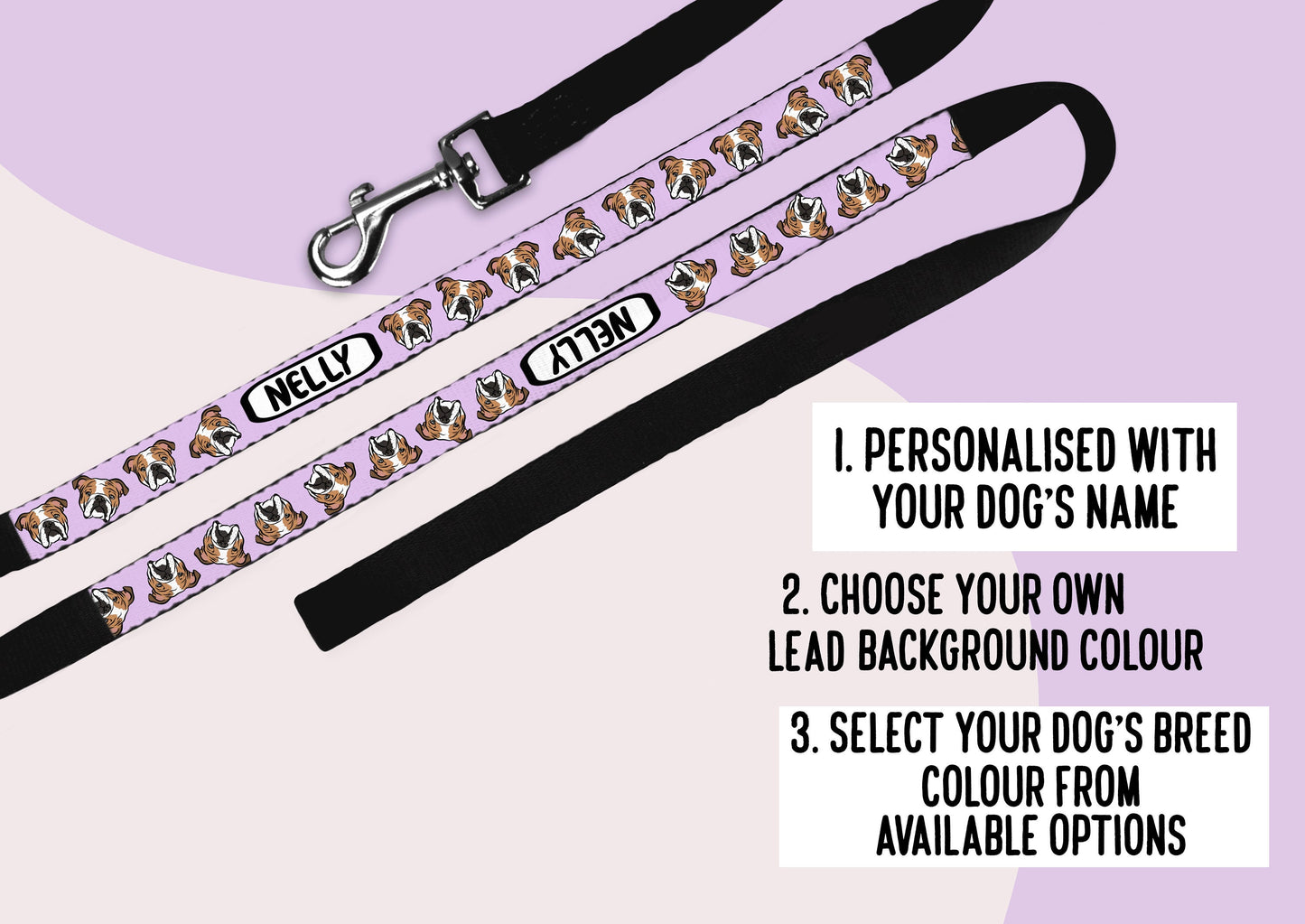Personalised English Bulldog Portrait Dog Leash