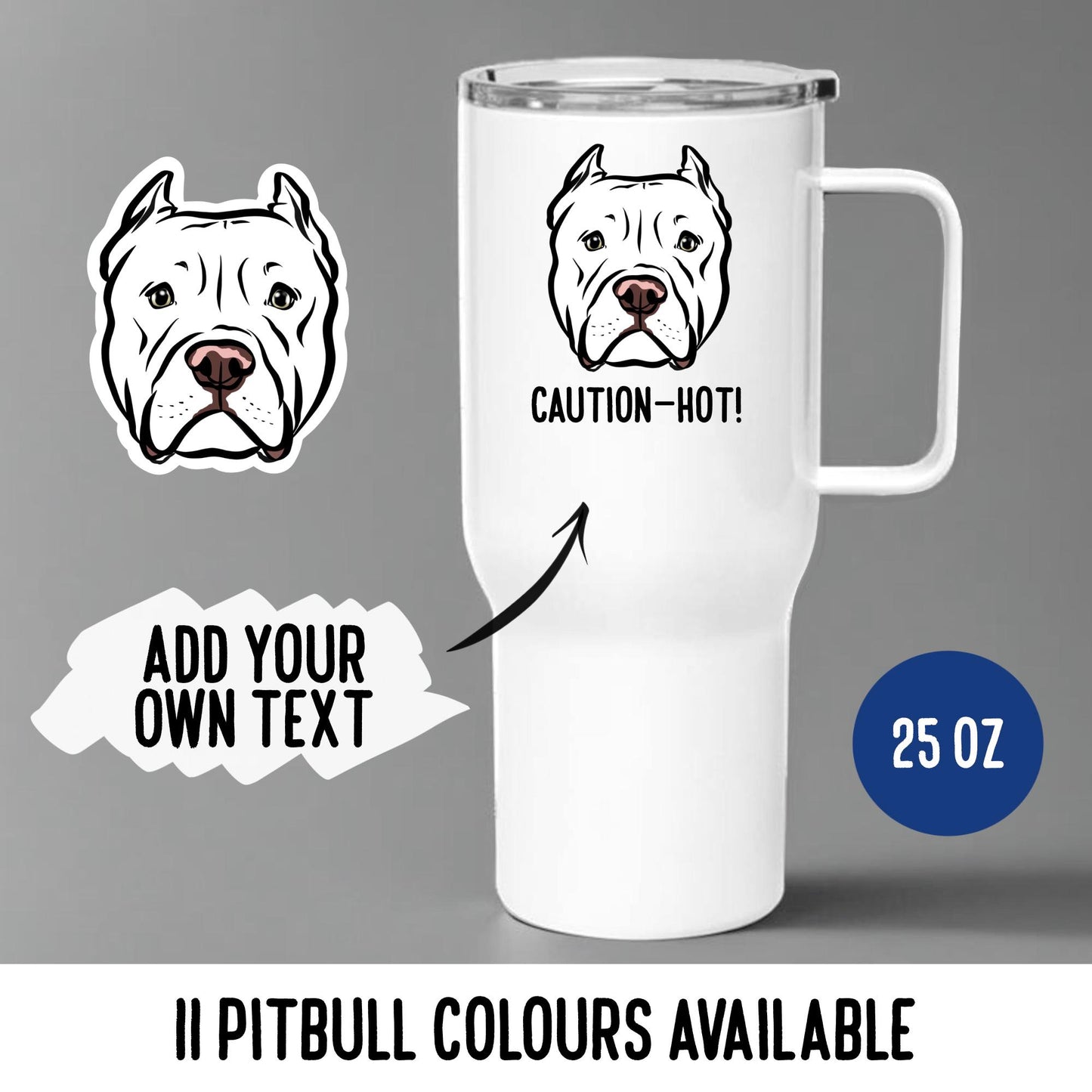 Pitbull Face Print Travel Mug