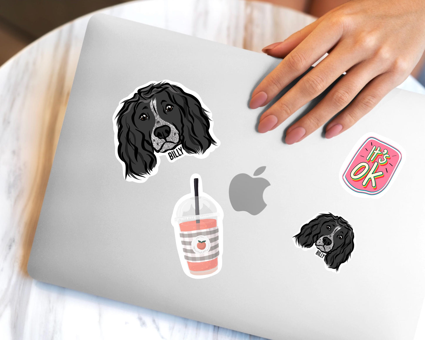 Working Cocker Spaniel Stickers/ Custom Working Cocker Face Die Cut Stickers/ Pet Owner Name Laptop Stickers/ Dog Lover Sticker Decal Pack