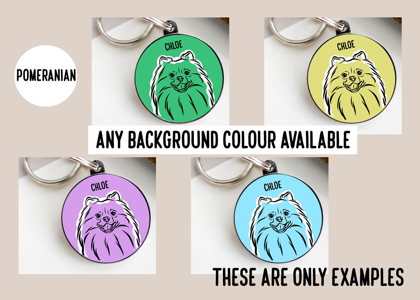 Pomeranian Outline ID Tag/ Personalised Pomeranian Face Collar Tag/ Cute Pomeranian Name Tag/Custom Small Dog Identity Tag/ Pomeranian Lover
