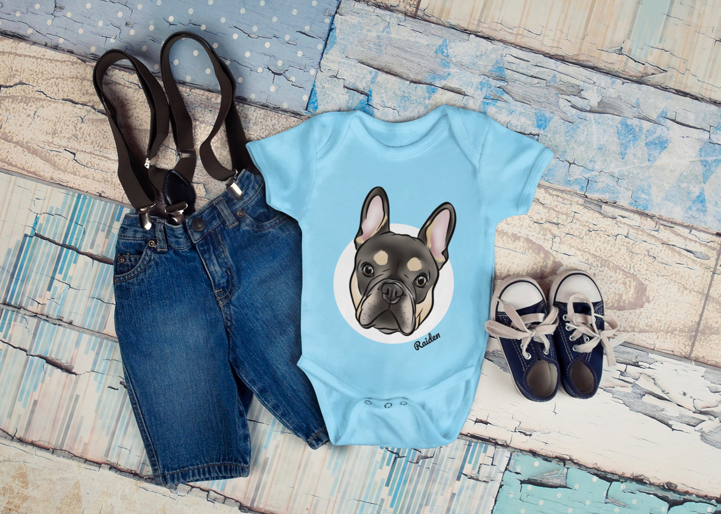 Pet Portrait Baby Onesie (Baby Blue)