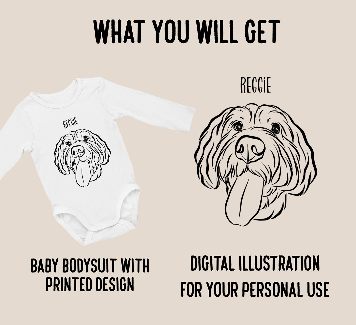 Long Sleeve Outline Pet Portrait Onesie (White)