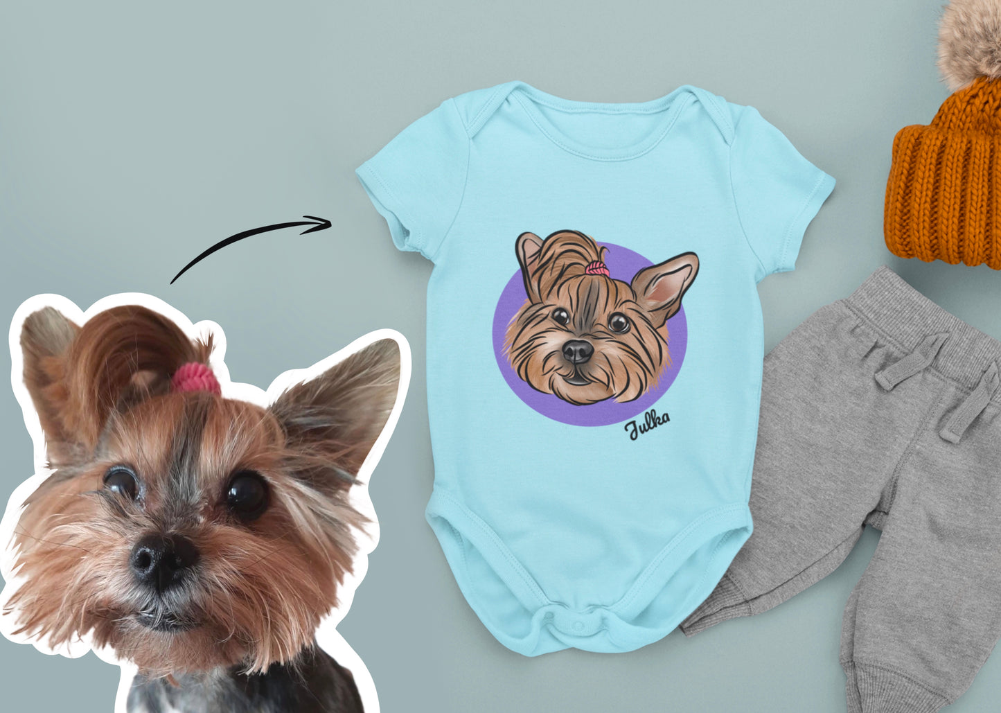 Pet Portrait Baby Onesie (Baby Blue)