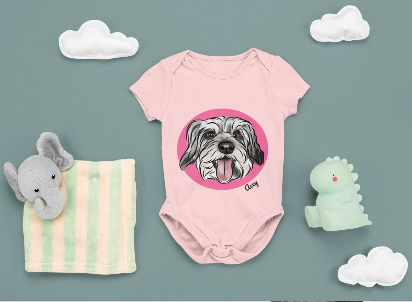 Pet Portrait Baby Onesie (Baby Pink)