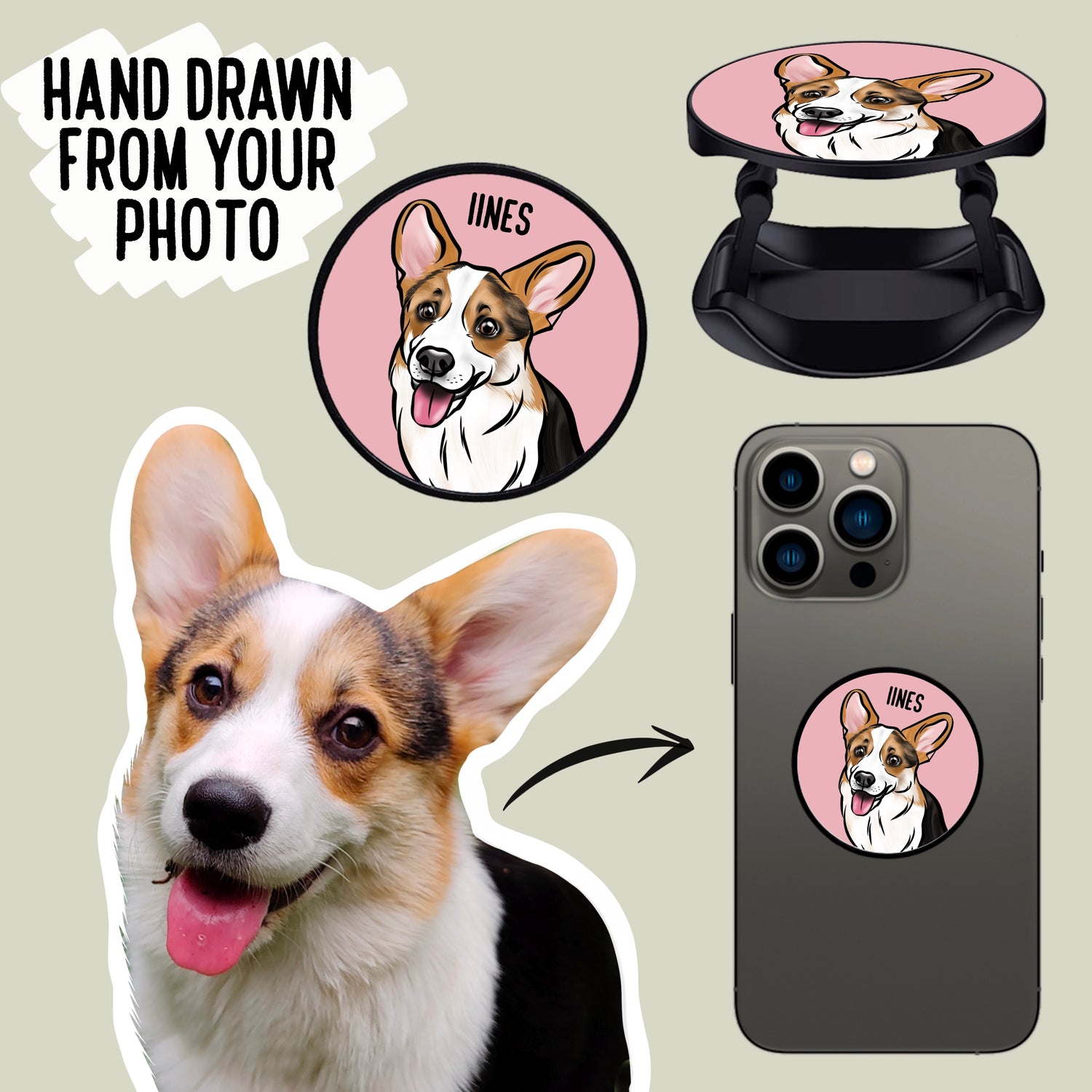 Bespoke Pet Portrait Phone Grip