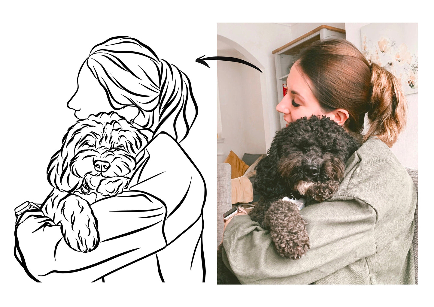 Pet and Human Outline Portrait/ Custom Dog Owner Line Art/ Outline Drawing from Photo/ Cute Dog Memorial Printable Art/ Minimalist Wall Art