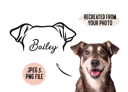 Outline Pet Ear Drawing/ Custom Dog Ear Line Portrait/ Minimalistic Dog Ears Digital Sketch/ Pet Memorial Tattoo Design Idea/ Pet Face Art