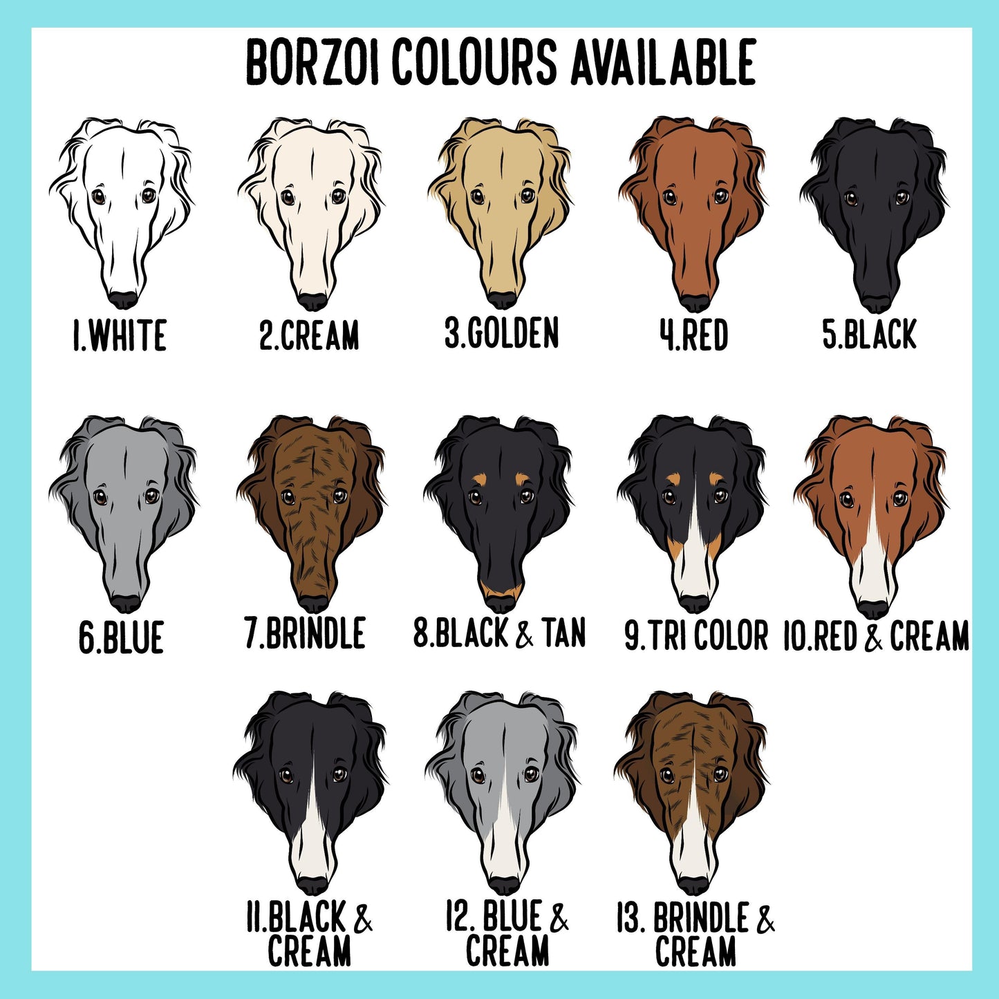 Borzoi Dog Collar/ Custom Russian Borzoi Face Pattern Dog Collar/ Sublimation Dog Collar/ Large Dog Breed Collar/ Borzoi Owner Present Idea
