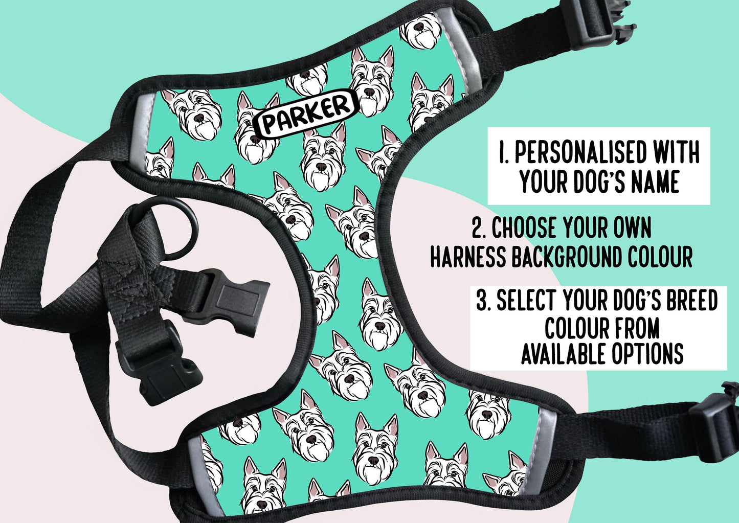 Scottish Terrier Print Harness