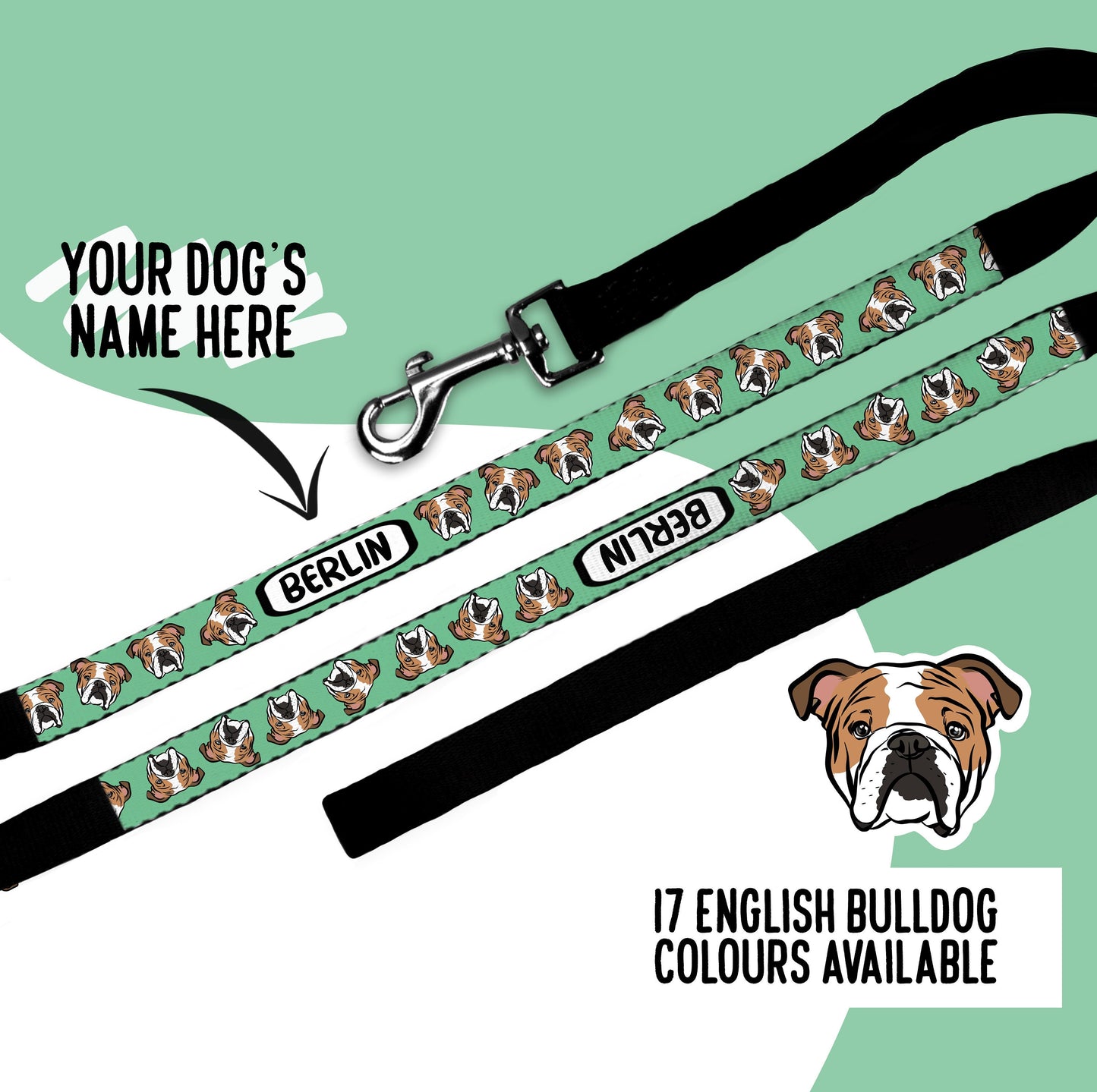 Personalised English Bulldog Portrait Dog Leash