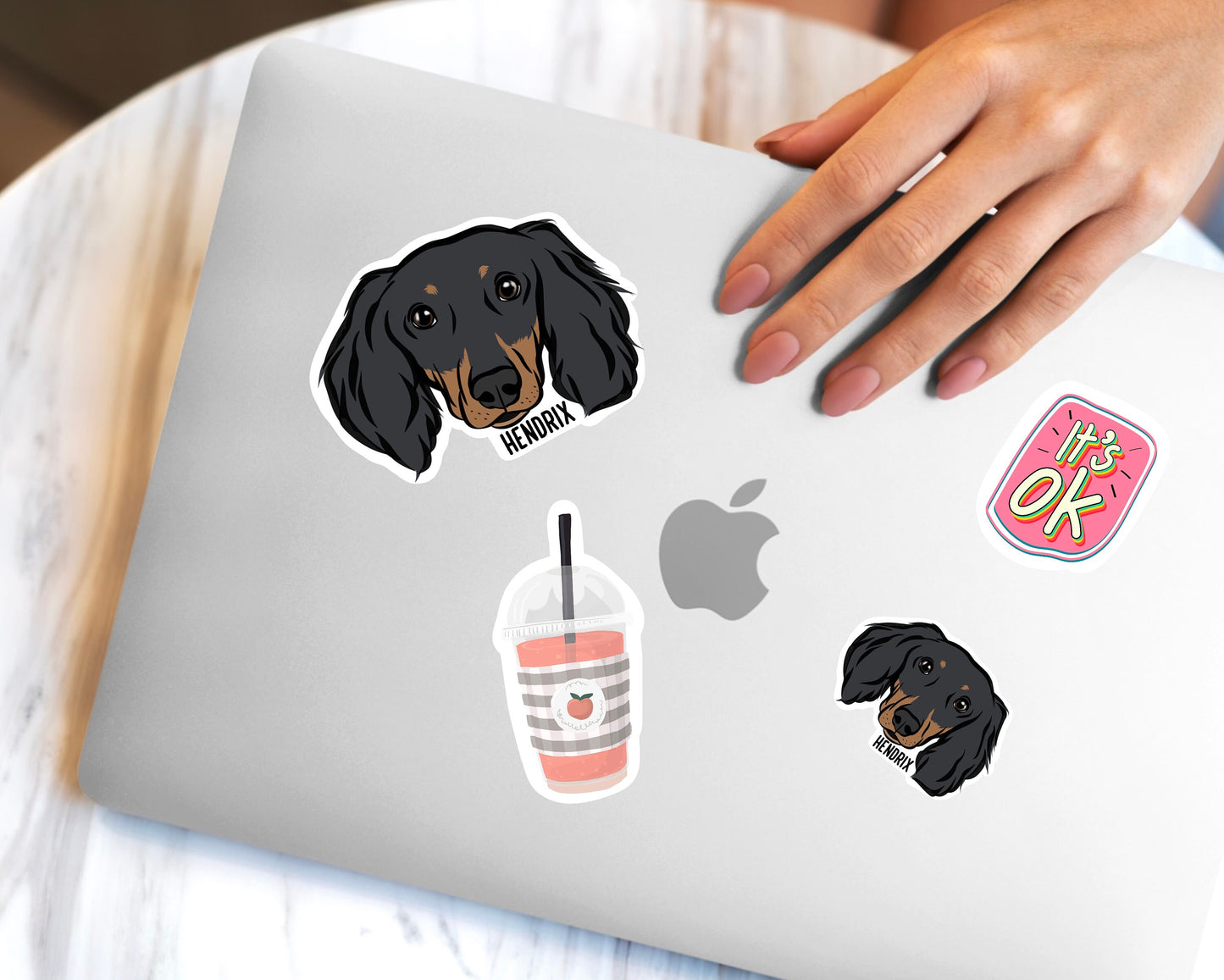 Long Haired Dachshund Stickers/ Custom Sausage Dog Face Laptop Stickers/ Dog iPad Tablet Sticker Pack/ Dachshund Lover Gift for Office Staff