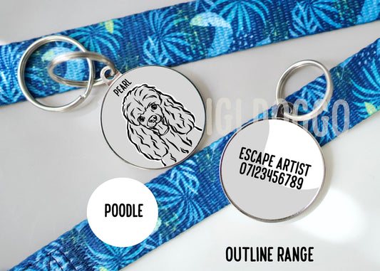 Poodle Outline ID Tag/ Personalised Circle Id Dog Tag/ Poodle Portrait Tag/ Cute Gift For Any Poodle Owner/ Trendy Dog Face Charm