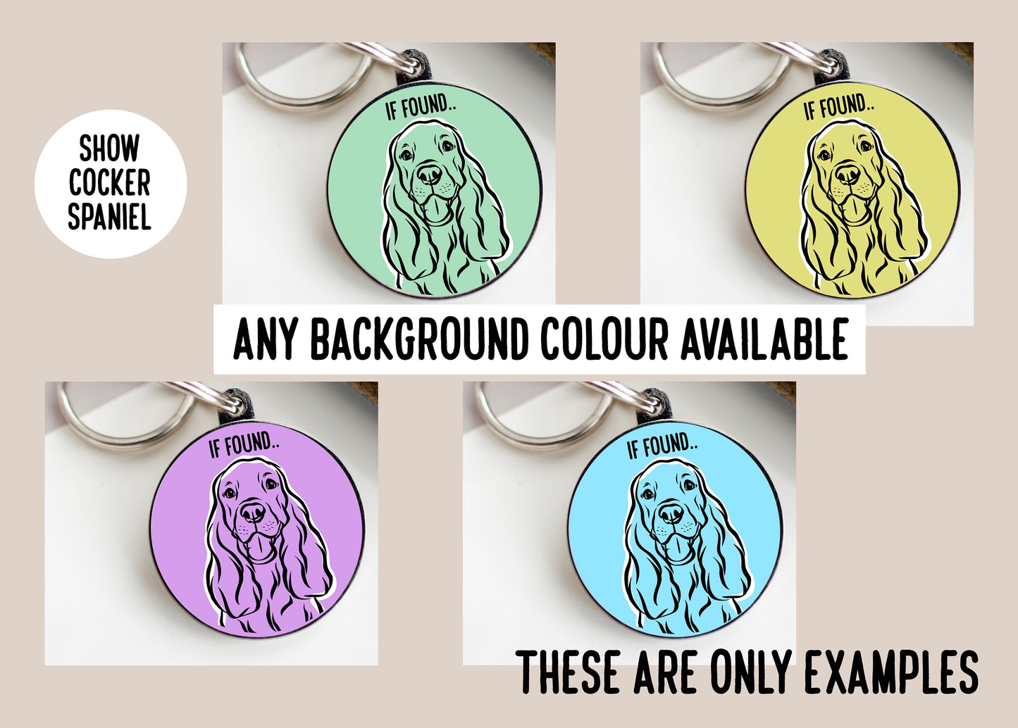 Show Cocker Spaniel Outline ID Tag/ Customised Dog Breed Circle Tag/ Show Cocker Spaniel Portrait Metal Tag/ Dog Lovers Trendy Gifts