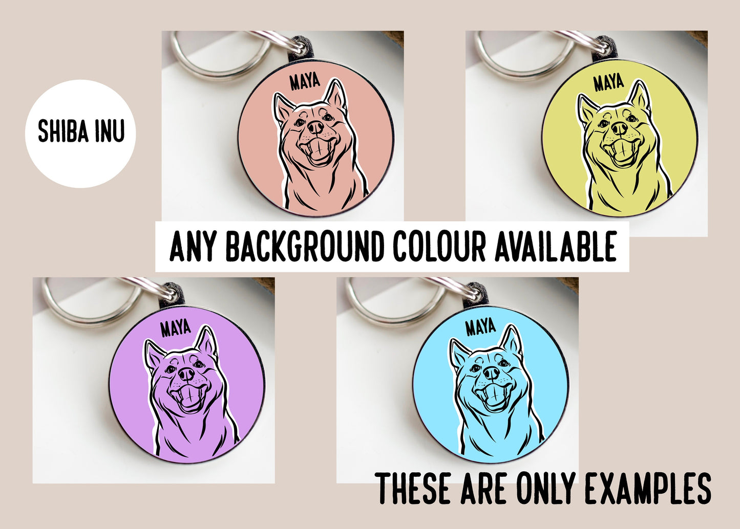 Shiba Inu Outline ID Tag/ Personalised Shiba Face Collar Tag/ Custom Shiba Inu Name Identity Tag/ Cute Shiba Owner Gift/ Dog Microchip Tag