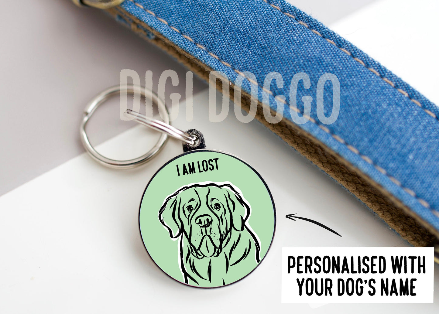 Saint Bernard Outline ID Tag/ Customised Metal Dog Breed Tag/ Minimalist Pet ID Charm/ Cute Saint Bernard Owner Gift/ Pet Keepsake Gift