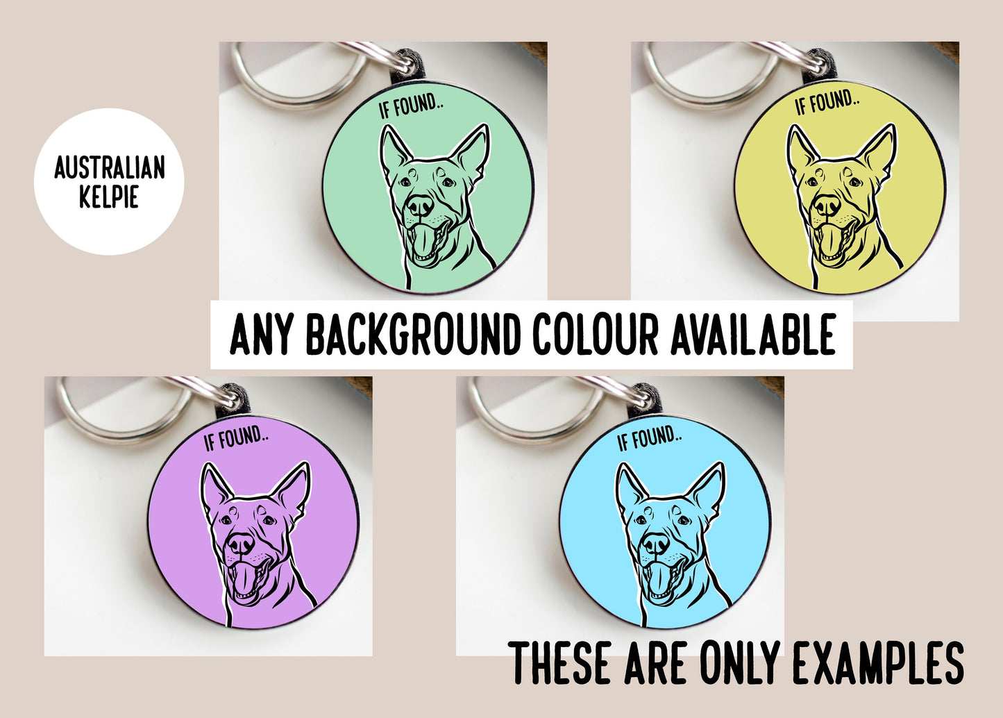 Australian Kelpie Outline ID Tag/ Personalised Dog Breed Face Metal Tag/ Cute Australian Kelpie Owner Gift/ Dog Lovers Gift/ Keepsake Gift