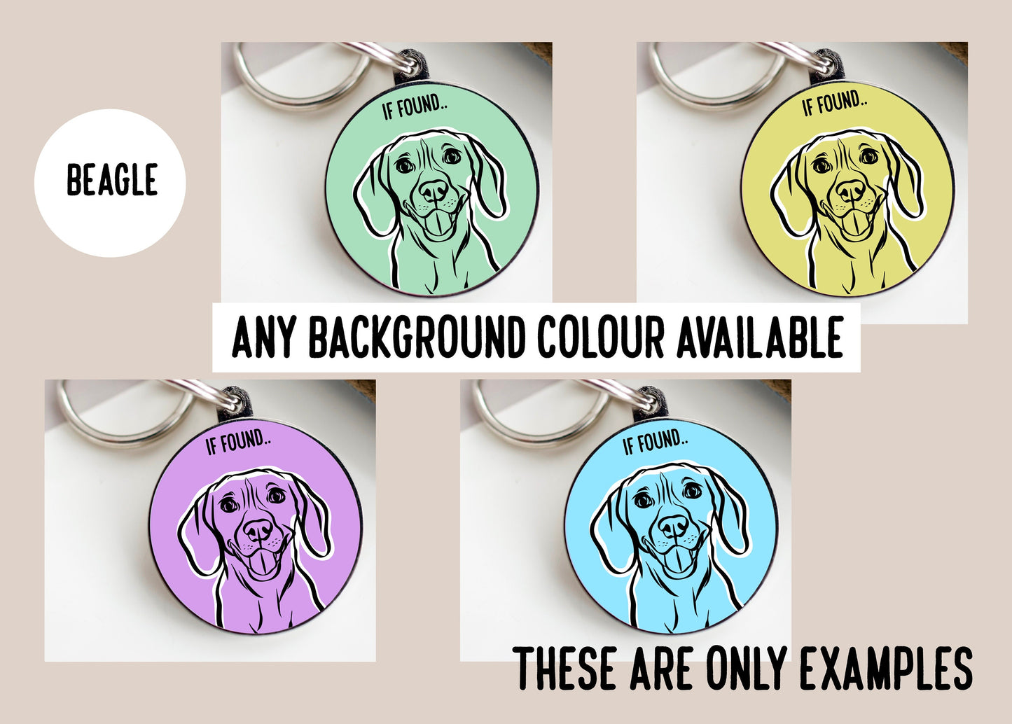 Beagle Outline ID Tag/ Customised Dog Breed Tag/ Unique Beagle Owner Gift/ Personalised Circle ID Dog Tag/ Trendy Pet Charm/ Keepsake Gift