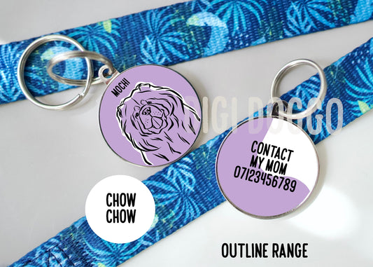 Chow Chow Outline ID Tag/ Personalised Cute Pet Tag/ Customised Chow Chow Portrait Tag/ Trendy Chow Chow Owner Gift/ Minimalist Pet ID Charm