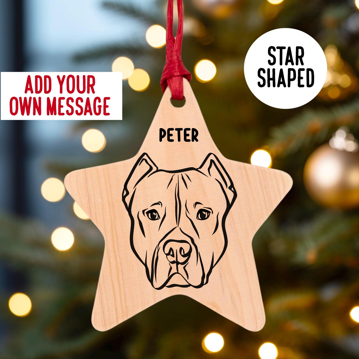 Pitbull Name Outline Art Festive Tree Decoration