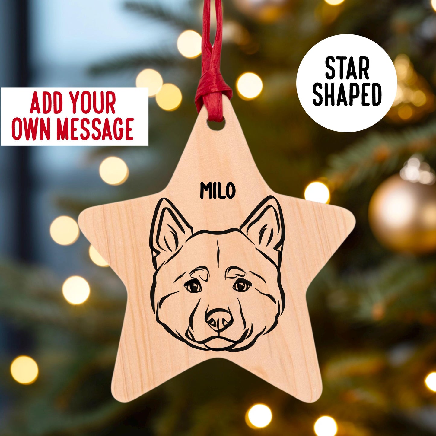 Shiba Inu Name Outline Art Festive Tree Decoration