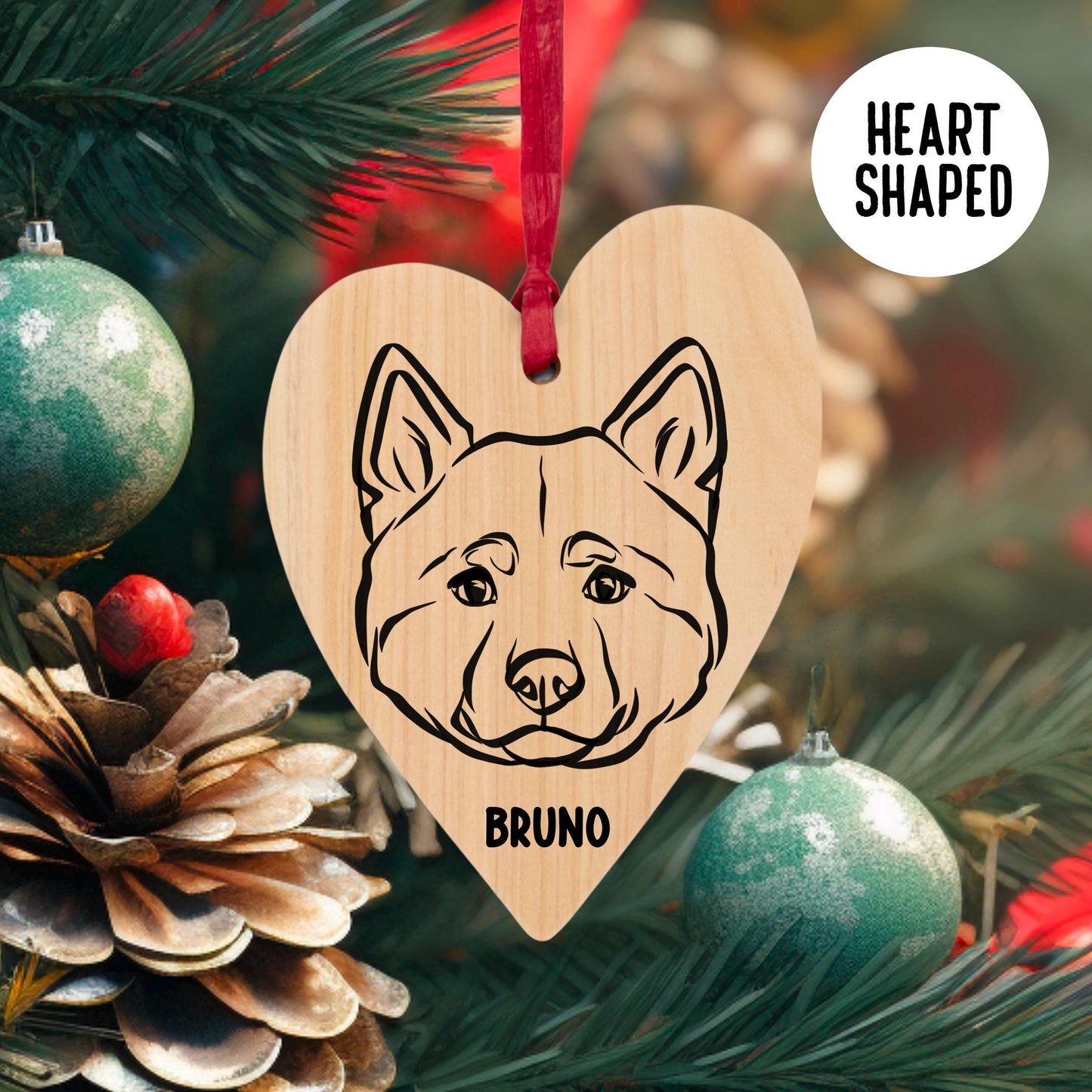 Shiba Inu Name Outline Art Festive Tree Decoration