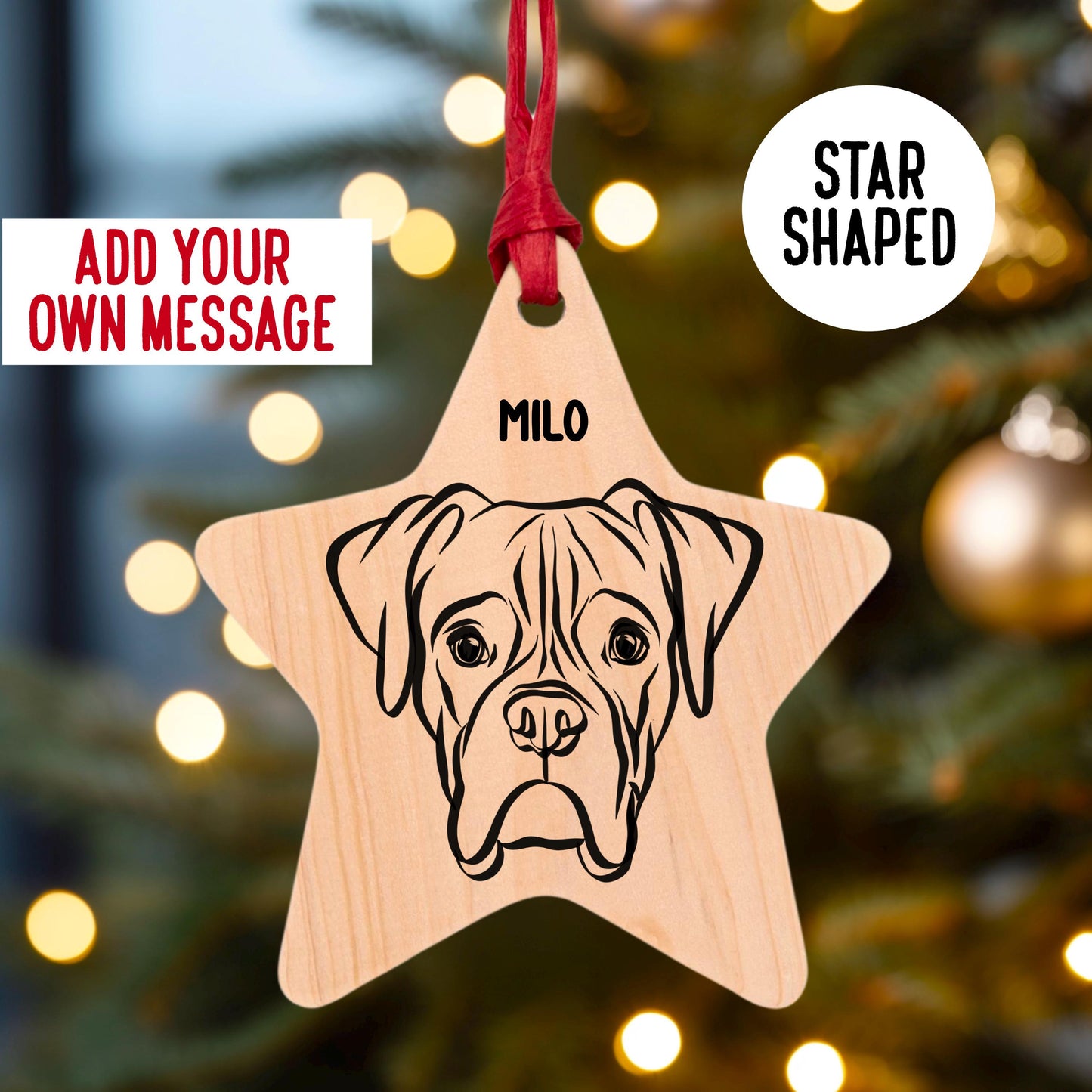 Boxer Dog Name Outline Art Tree Wooden Decoration