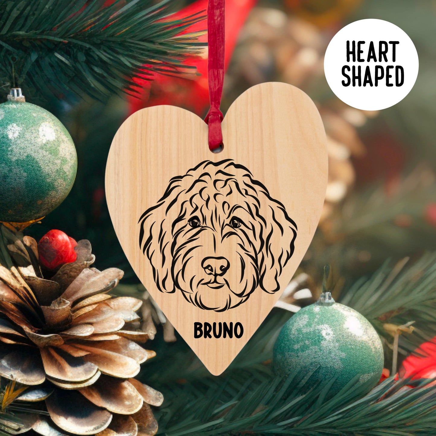 Personalised Bernedoodle Name Outline Art Festive Tree Decoration