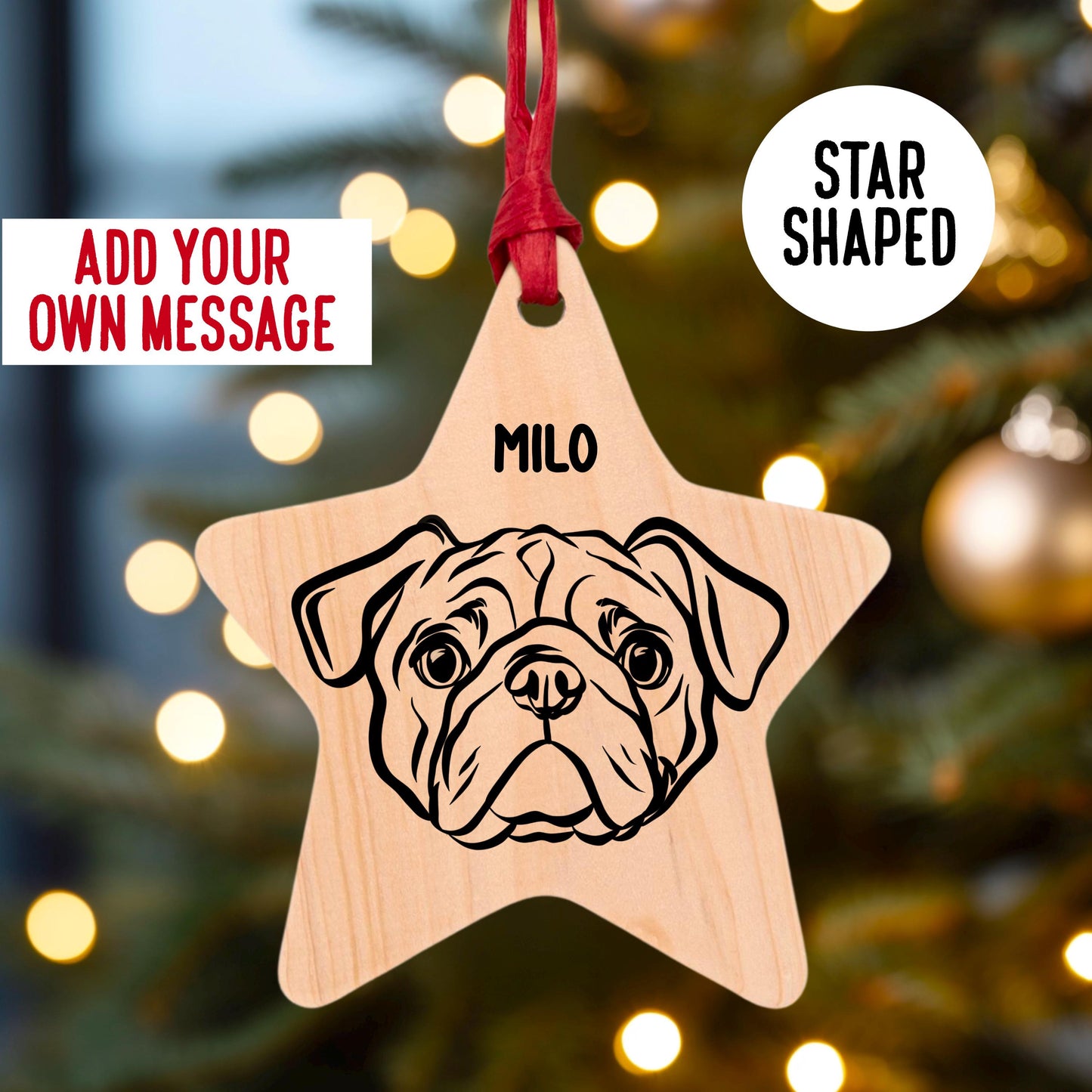 Pug Christmas Wooden Ornament