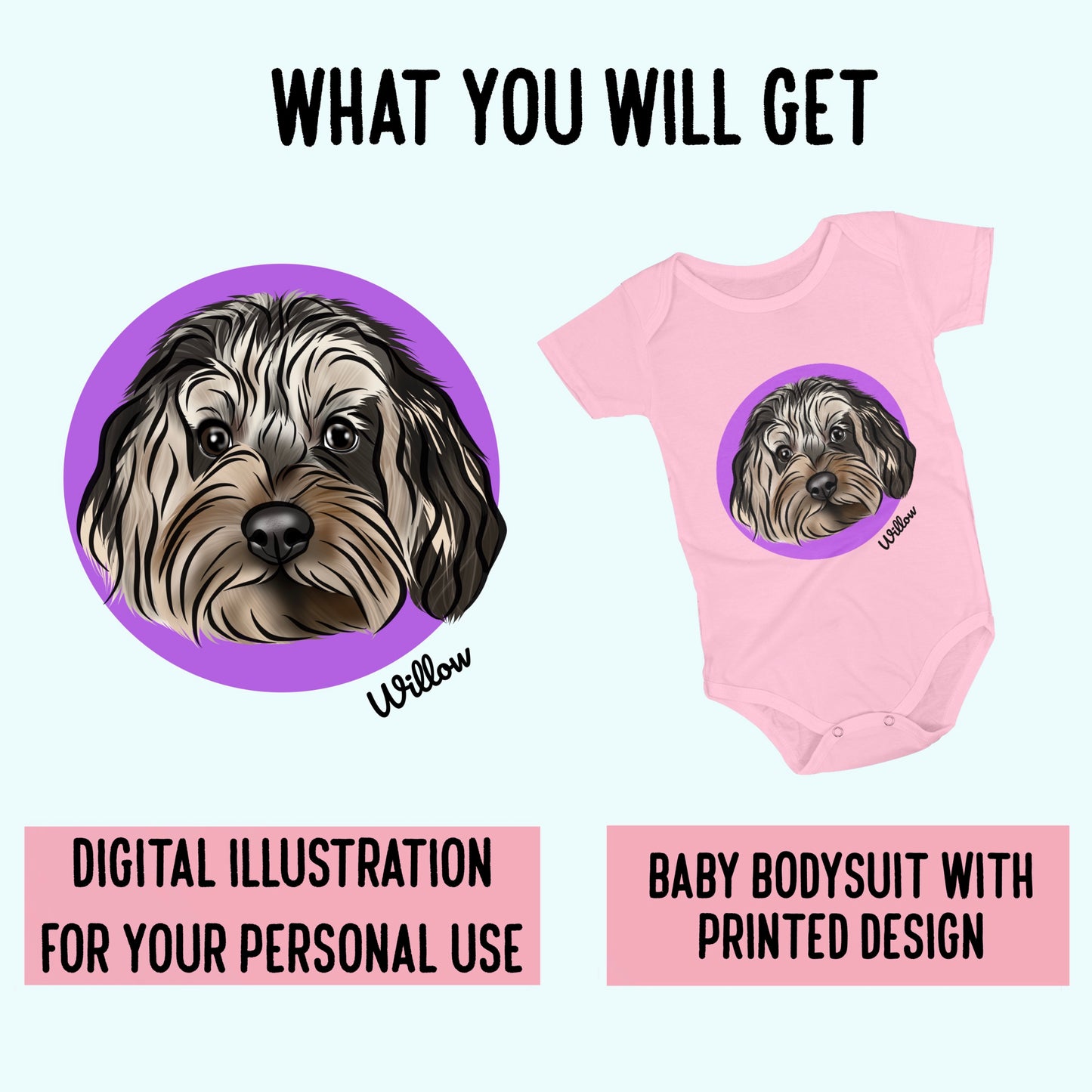 Pet Portrait Baby Onesie (Baby Pink)