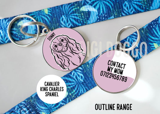 Cavalier King Charles Spaniel Outline ID Tag/ Personalised Cavalier Portrait Dog Tag/ Cute Cavalier King Charles Spaniel Owner Gift