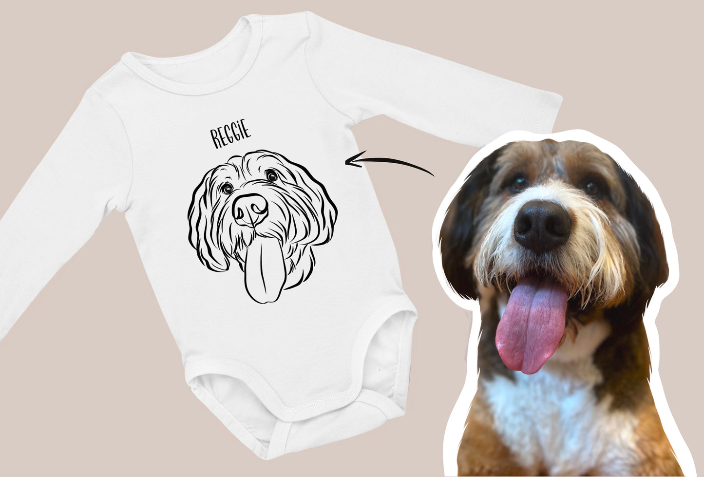 Long Sleeve Outline Pet Portrait Onesie (White)