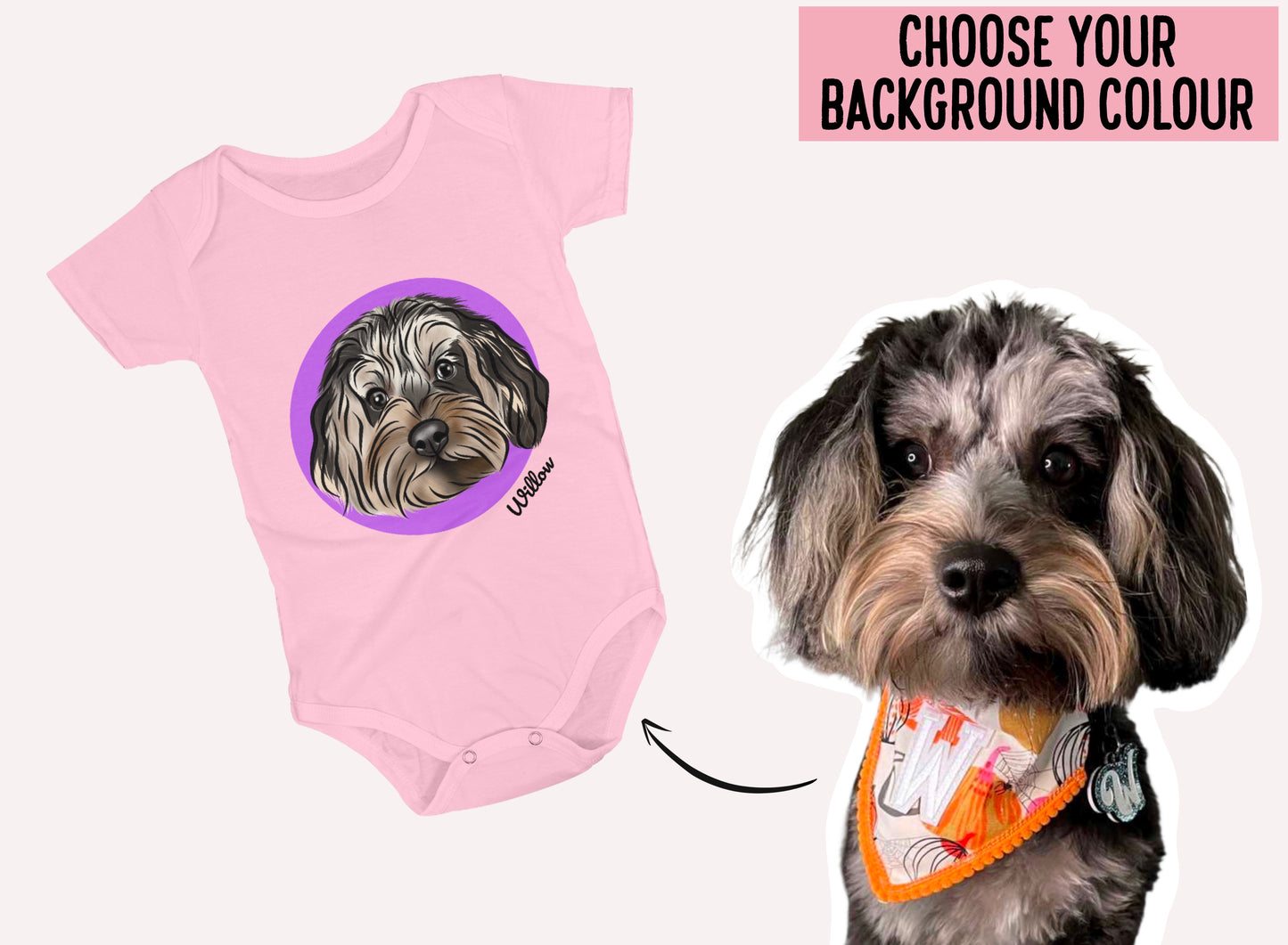 Pet Portrait Baby Onesie (Baby Pink)