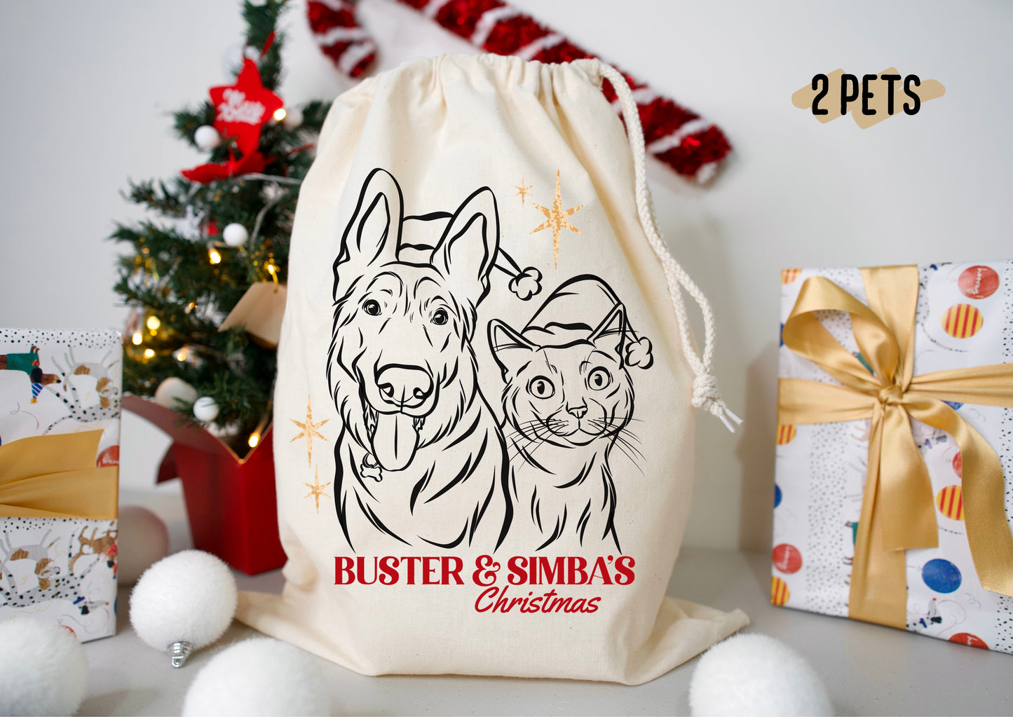 Pet Portrait Christmas Sack (Beige)
