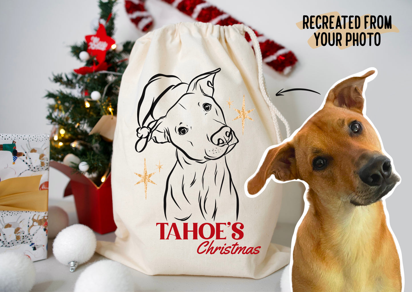 Pet Portrait Christmas Sack (Beige)