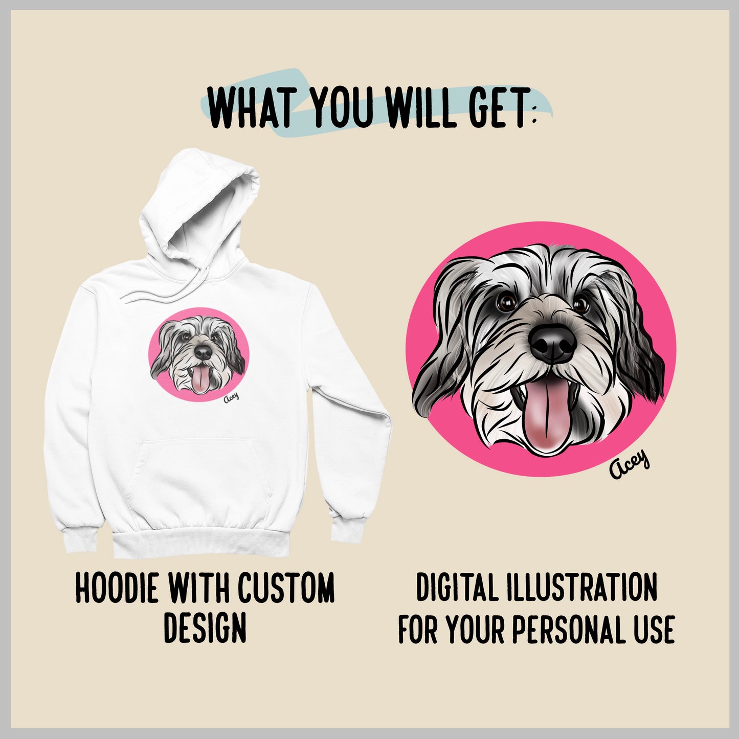 Pet Portrait Hoodie (White)