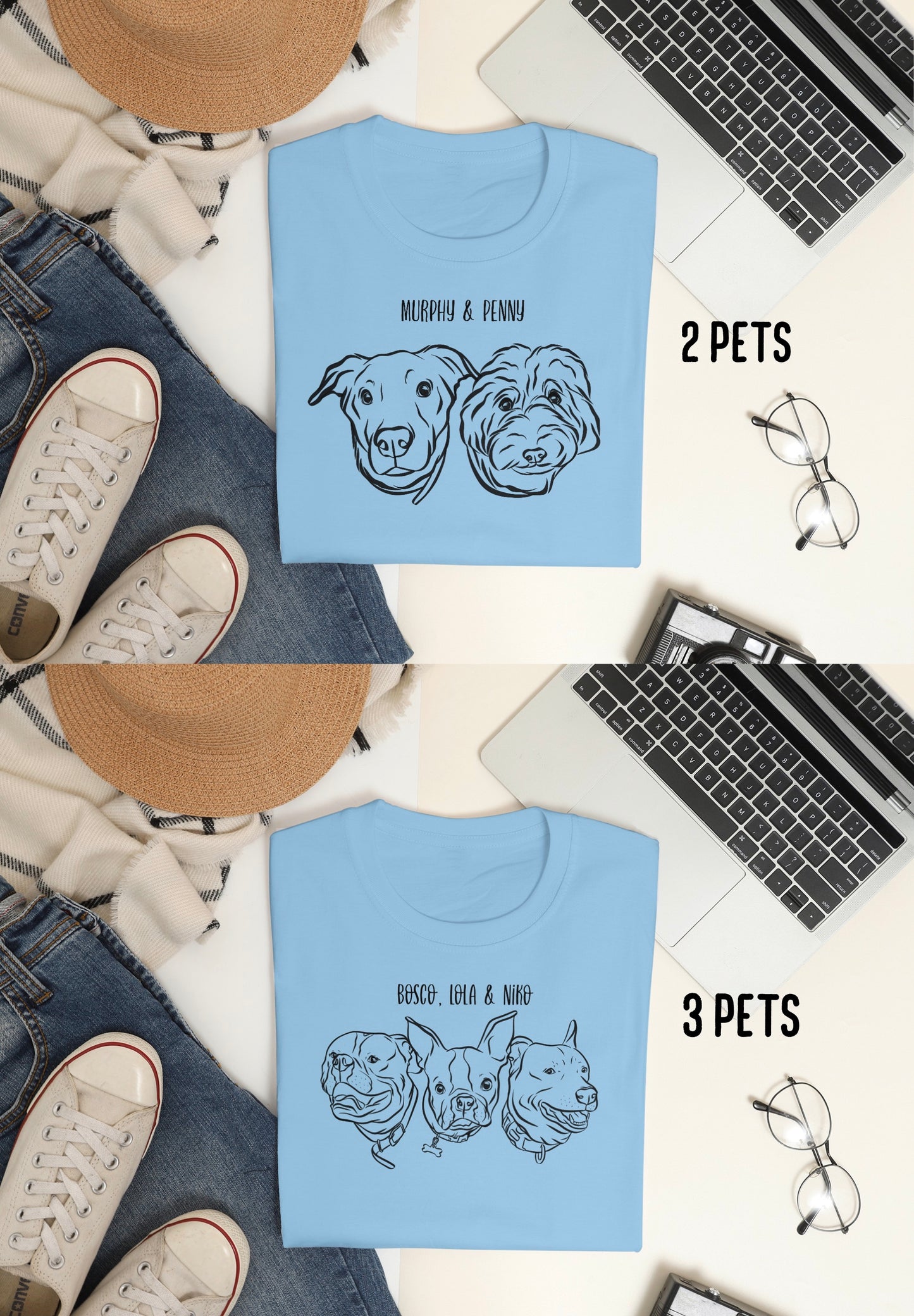 Outline Pet Portrait T-Shirt (Sky Blue)