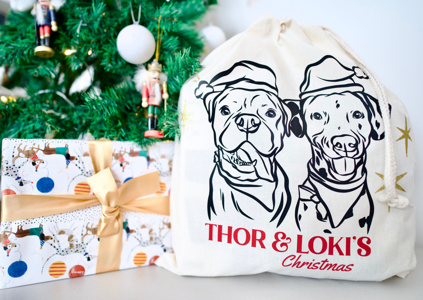 Pet Portrait Christmas Sack (Beige)
